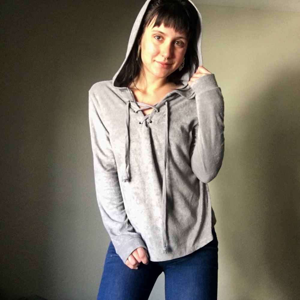 soft lace up hoodie